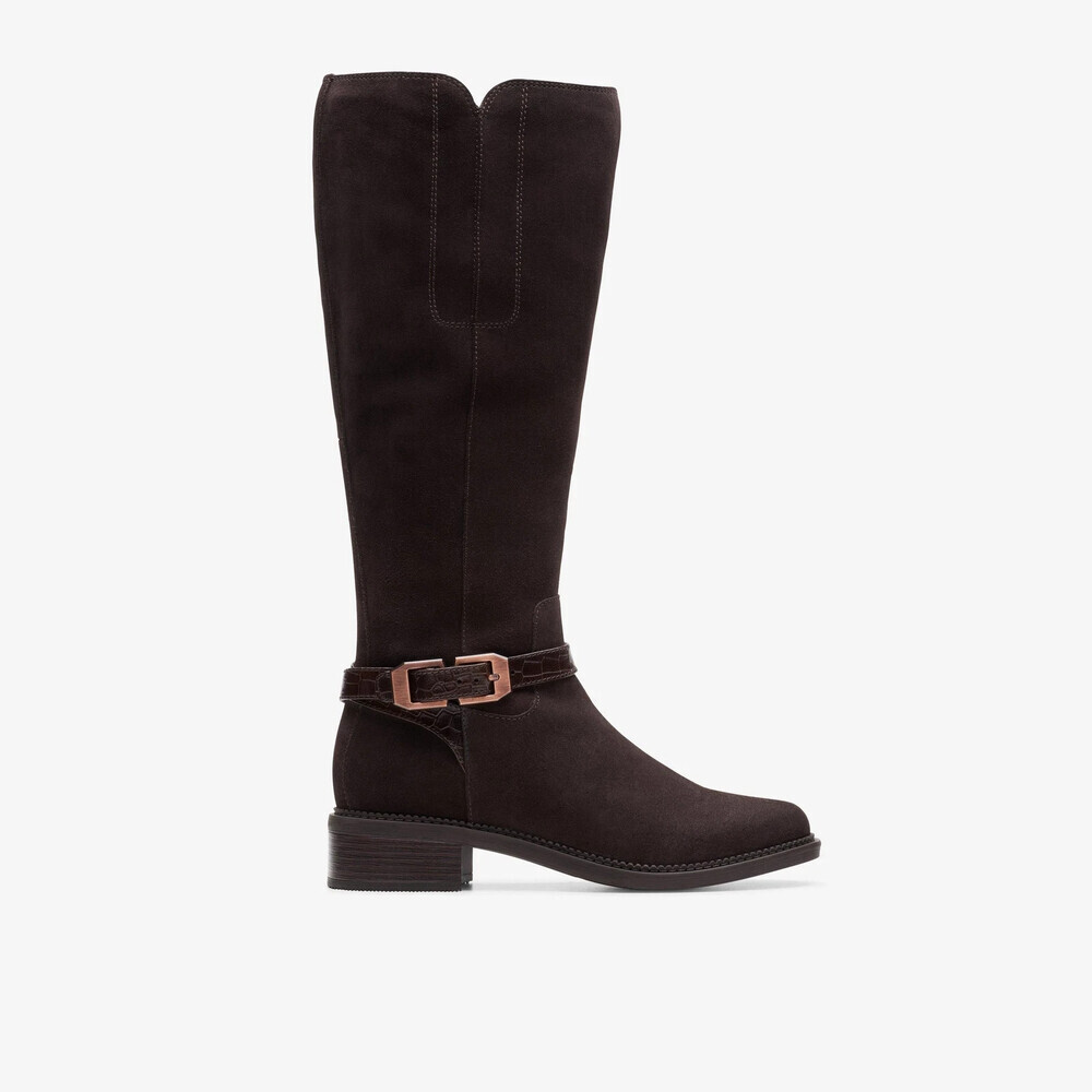 Clarks Maye Aster 26174346 Boots Women's 9.5 Dark Brown Suede Knee High LION142